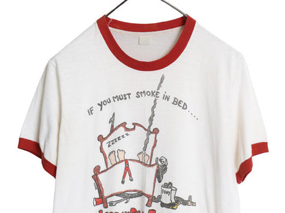 70s USA製 ジョーク イラスト プリント 半袖 リンガー Tシャツ メンズ レディース M 小さめ S ヴィンテージ グラフィック アート ツートン