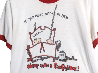 70s USA製 ジョーク イラスト プリント 半袖 リンガー Tシャツ メンズ レディース M 小さめ S ヴィンテージ グラフィック アート ツートン