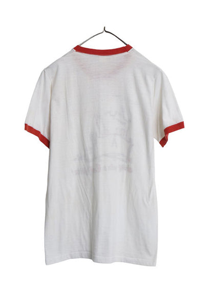 70s USA製 ジョーク イラスト プリント 半袖 リンガー Tシャツ メンズ レディース M 小さめ S ヴィンテージ グラフィック アート ツートン