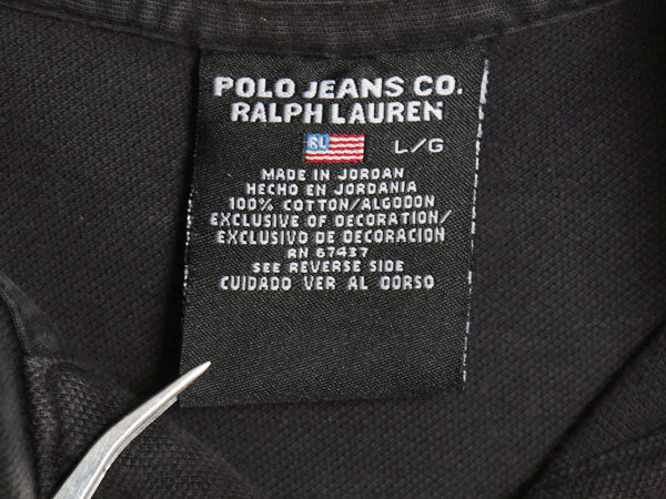 ポロ ジーンズ ラルフローレン  鹿の子 半袖 ポロシャツ メンズ L / 半袖シャツ コットン トップス カットソー ワンポイント 星条旗 黒  