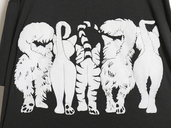 80s USA製 LINDA LORI ネコ 両面 イラスト 発泡 プリント 半袖 Tシャツ メンズ レディース XL 古着 ヴィンテージ アニマル 大きいサイズ 黒