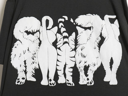 80s USA製 LINDA LORI ネコ 両面 イラスト 発泡 プリント 半袖 Tシャツ メンズ レディース XL 古着 ヴィンテージ アニマル 大きいサイズ 黒