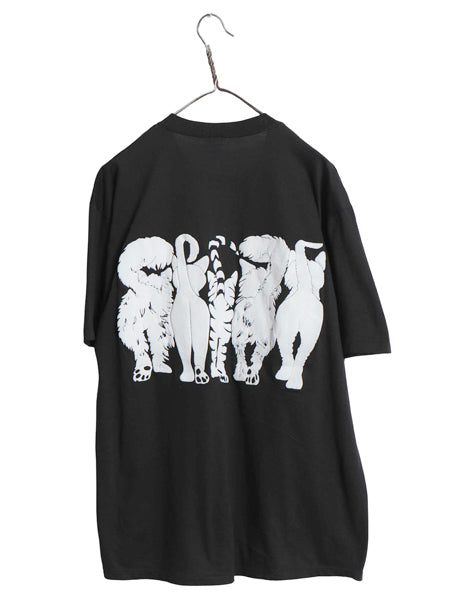 80s USA製 LINDA LORI ネコ 両面 イラスト 発泡 プリント 半袖 Tシャツ メンズ レディース XL 古着 ヴィンテージ アニマル 大きいサイズ 黒