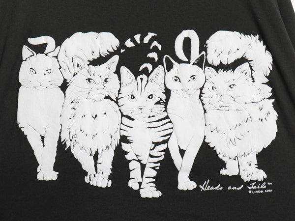 80s USA製 LINDA LORI ネコ 両面 イラスト 発泡 プリント 半袖 Tシャツ メンズ レディース XL 古着 ヴィンテージ アニマル 大きいサイズ 黒