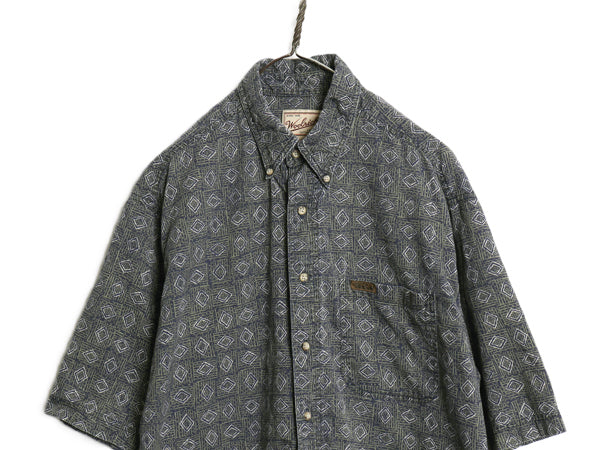 90s ウールリッチ 半袖 ボタンダウン シャツ メンズ Ｌ/ オールド コットン 総柄 デザイン 半袖シャツ マルチカラー カジュアル ゆったり