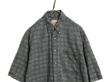 90s ウールリッチ 半袖 ボタンダウン シャツ メンズ Ｌ/ オールド コットン 総柄 デザイン 半袖シャツ マルチカラー カジュアル ゆったり