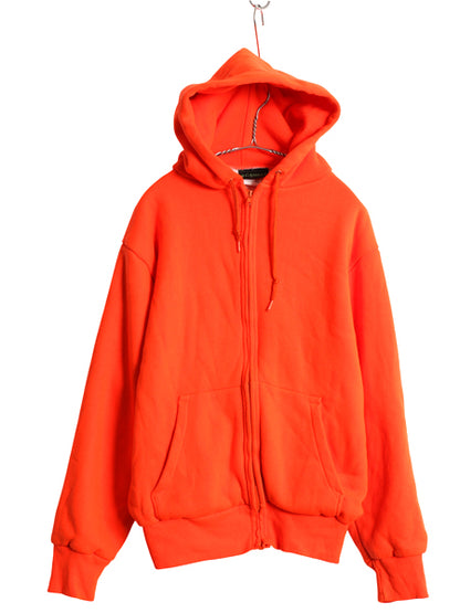 90s USA製 キャンバー 裏 サーマル スウェット フード パーカー メンズ L / オールド トレーナー ヘビーウェイト フルジップ 無地 オレンジ