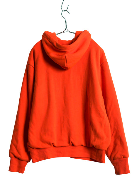 90s USA製 キャンバー 裏 サーマル スウェット フード パーカー メンズ L / オールド トレーナー ヘビーウェイト フルジップ 無地 オレンジ