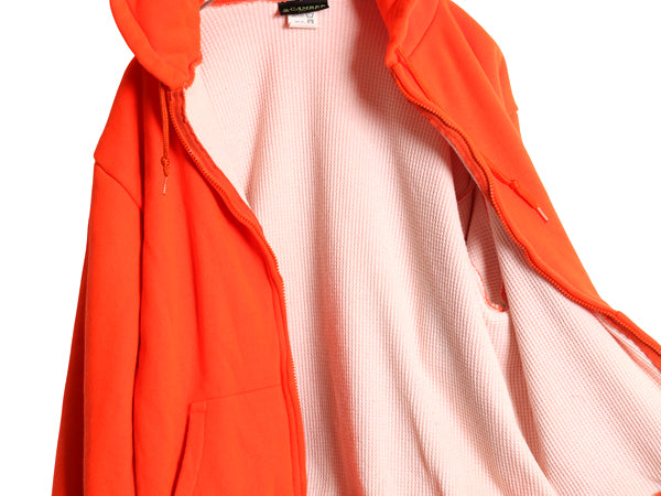 90s USA製 キャンバー 裏 サーマル スウェット フード パーカー メンズ L / オールド トレーナー ヘビーウェイト フルジップ 無地 オレンジ