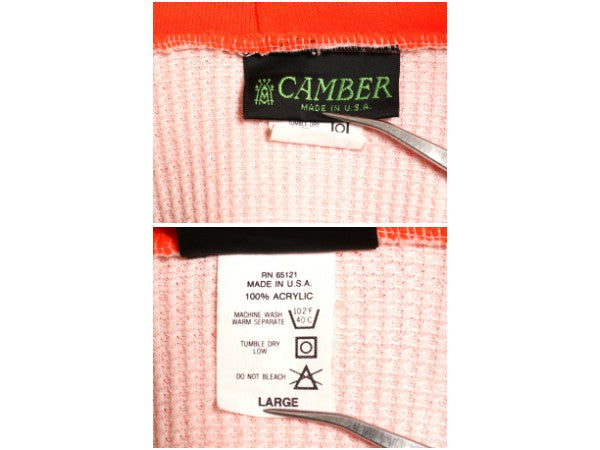 90s USA製 キャンバー 裏 サーマル スウェット フード パーカー メンズ L / オールド トレーナー ヘビーウェイト フルジップ 無地 オレンジ