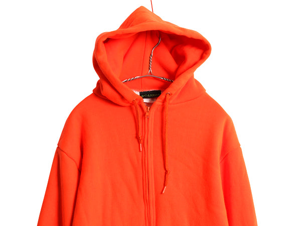 90s USA製 キャンバー 裏 サーマル スウェット フード パーカー メンズ L / オールド トレーナー ヘビーウェイト フルジップ 無地 オレンジ
