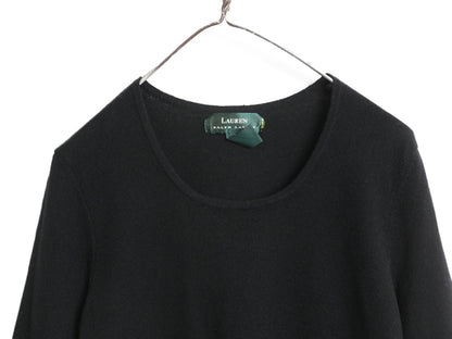 90s ローレン ラルフローレン 半袖 ニット セーター レディース L / オールド ポロ 100% カシミヤ 黒 きれいめ カットソー ラウンドネック