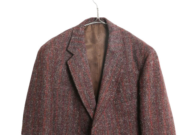 80s USA製 ハリスツイード テーラード ジャケット メンズ L 程/ ヴィンテージ ブレザー ウール ツイード マルチカラー ストライプ トラッド