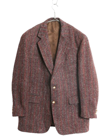 80s USA製 ハリスツイード テーラード ジャケット メンズ L 程/ ヴィンテージ ブレザー ウール ツイード マルチカラー ストライプ トラッド