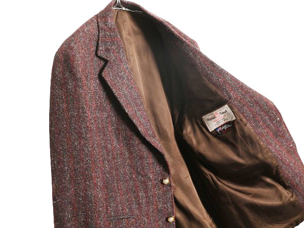 80s USA製 ハリスツイード テーラード ジャケット メンズ L 程/ ヴィンテージ ブレザー ウール ツイード マルチカラー ストライプ トラッド