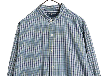 90s ラルフローレン チェック バンドカラー 長袖 シャツ メンズ XL / オールド ポロ オックスフォード コットン ノーカラー 大きいサイズ