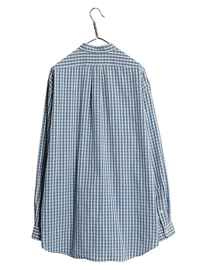 90s ラルフローレン チェック バンドカラー 長袖 シャツ メンズ XL / オールド ポロ オックスフォード コットン ノーカラー 大きいサイズ