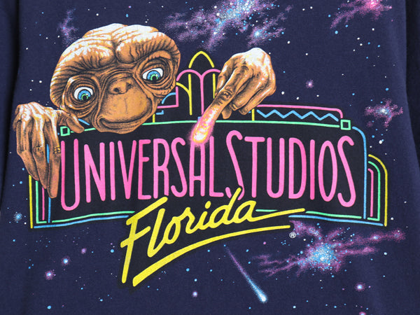 90s ★ ユニバーサルスタジオ E.T. イラスト プリント Tシャツ メンズ M / オールド オフィシャル 当時物 ムービー キャラクター 企業物 紺
