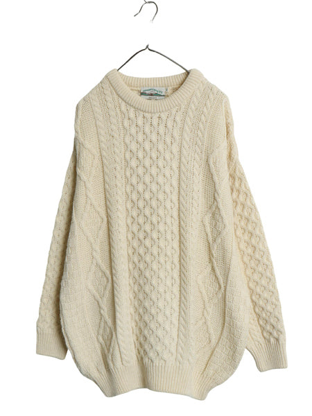 アイルランド製 aran crafts フィッシャーマン ニット セーター メンズ レディース XL / ウール アラン ケーブル ローゲージ 大きいサイズ