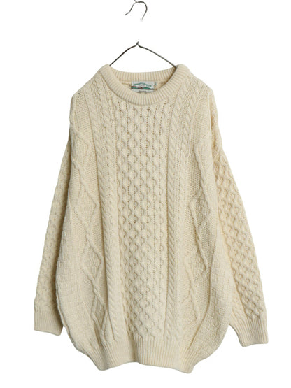 アイルランド製 aran crafts フィッシャーマン ニット セーター メンズ レディース XL / ウール アラン ケーブル ローゲージ 大きいサイズ