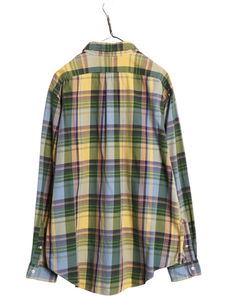 90s ポロ ラルフローレン チェック ボタンダウン シャツ メンズ XL オールド 長袖シャツ ワンポイント コットン マルチカラー 大きいサイズ