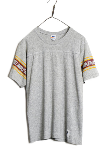 70s USA製 ★ ナイキ 半袖 フットボール Tシャツ メンズ M / 古着 ヴィンテージ オレンジタグ 袖プリント シングルステッチ 霜降り グレー