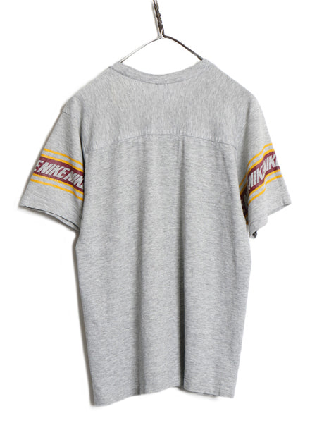70s USA製 ★ ナイキ 半袖 フットボール Tシャツ メンズ M / 古着 ヴィンテージ オレンジタグ 袖プリント シングルステッチ 霜降り グレー