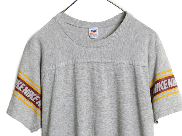 70s USA製 ★ ナイキ 半袖 フットボール Tシャツ メンズ M / 古着 ヴィンテージ オレンジタグ 袖プリント シングルステッチ 霜降り グレー