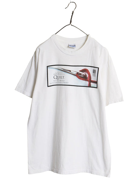 90s アート メッセージ 両面 プリント 半袖 Tシャツ メンズ L オールド グラフィック フォト ヘビーウェイト コットン カットソー ホワイト