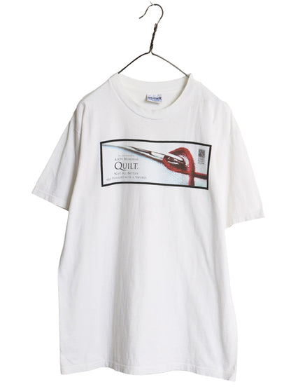 90s アート メッセージ 両面 プリント 半袖 Tシャツ メンズ L オールド グラフィック フォト ヘビーウェイト コットン カットソー ホワイト