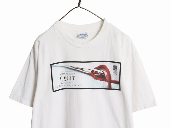 90s アート メッセージ 両面 プリント 半袖 Tシャツ メンズ L オールド グラフィック フォト ヘビーウェイト コットン カットソー ホワイト