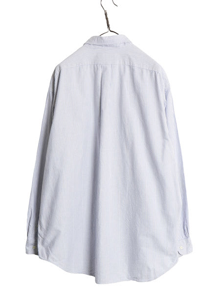 90s BIG SHIRT ラルフローレン ストライプ 長袖 ボタンダウン シャツ メンズ L オールド ポロ オックスフォード ワンポイント ポニー 青 白
