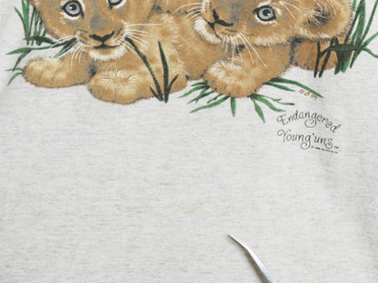 90s USA製 ライオン イラスト プリント 半袖 Tシャツ メンズ レディース XXL 程 オールド アニマル アート キャラクター 大きいサイズ 灰