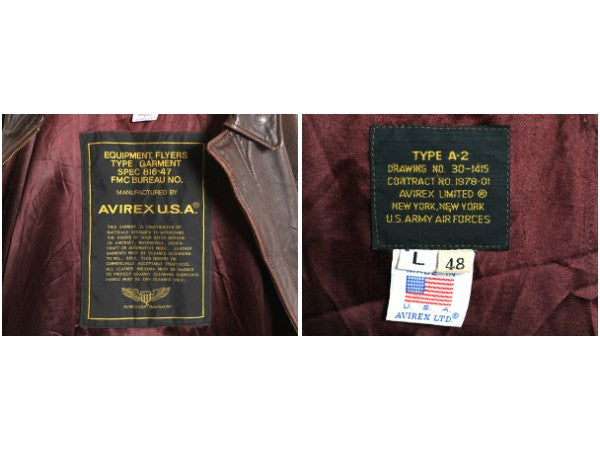 80s USA製 アヴィレックス A-2 フライト ジャケット メンズ L / ヴィンテージ ミリタリー ボンバー 本革 ラム レザー 革ジャン ブルゾン 茶