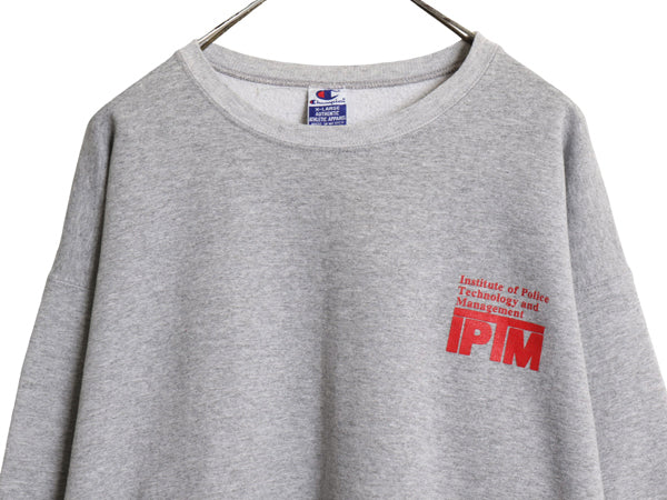 90s チャンピオン プリント スウェット メンズ XL / オールド 裏起毛 トレーナー クルーネック ワンポイント 大きいサイズ グレー ツートン
