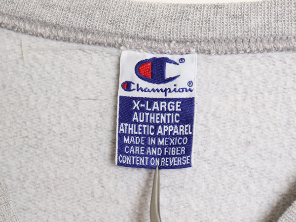 90s チャンピオン プリント スウェット メンズ XL / オールド 裏起毛 トレーナー クルーネック ワンポイント 大きいサイズ グレー ツートン