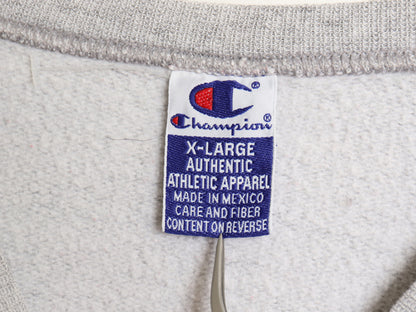 90s チャンピオン プリント スウェット メンズ XL / オールド 裏起毛 トレーナー クルーネック ワンポイント 大きいサイズ グレー ツートン