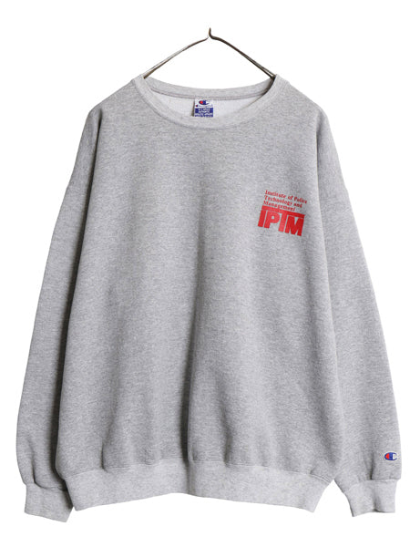 90s チャンピオン プリント スウェット メンズ XL / オールド 裏起毛 トレーナー クルーネック ワンポイント 大きいサイズ グレー ツートン