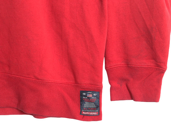 ポロジーンズ ラルフローレン ロゴ 刺繍 両V スウェット メンズ XL / 古着 ポロ トレーナー 裏起毛 クルーネック 大きいサイズ レッド 薄手