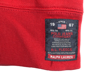 ポロジーンズ ラルフローレン ロゴ 刺繍 両V スウェット メンズ XL / 古着 ポロ トレーナー 裏起毛 クルーネック 大きいサイズ レッド 薄手