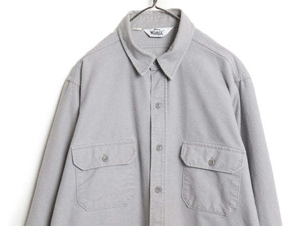 70s USA製 ウールリッチ シャモア クロス 長袖 シャツ メンズ XL / ヴィンテージ ネルシャツ ヘビーウェイト フランネル 大きいサイズ 灰 
