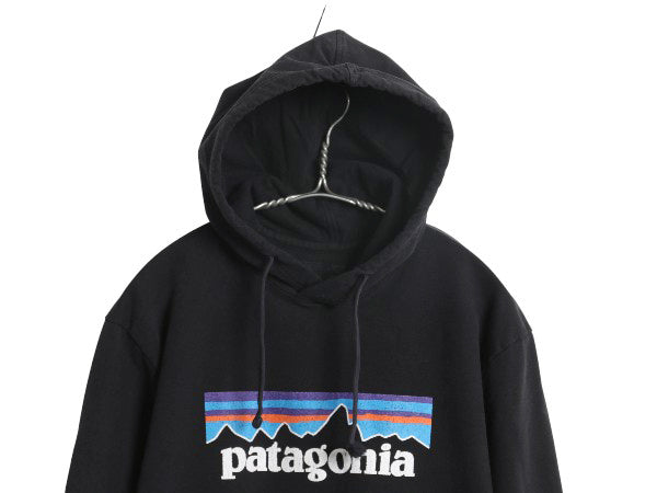 パタゴニア プリント スウェット フード パーカー メンズ M / 19年製 トレーナー ストレッチ 裏起毛 プルオーバー ヘビーウェイト ブラック