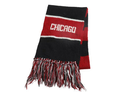 シカゴ ブラックホークス ニット マフラー メンズ レディース / NHL ホッケー ボーダー ロング ストール フリンジ付き 2フェイス 防寒 黒
