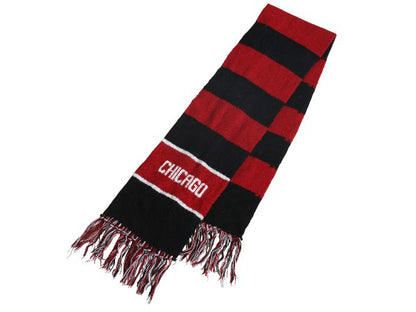 シカゴ ブラックホークス ニット マフラー メンズ レディース / NHL ホッケー ボーダー ロング ストール フリンジ付き 2フェイス 防寒 黒