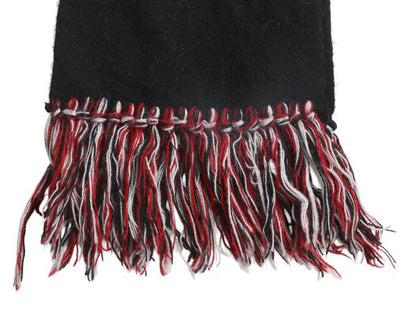 シカゴ ブラックホークス ニット マフラー メンズ レディース / NHL ホッケー ボーダー ロング ストール フリンジ付き 2フェイス 防寒 黒