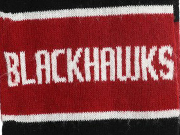 シカゴ ブラックホークス ニット マフラー メンズ レディース / NHL ホッケー ボーダー ロング ストール フリンジ付き 2フェイス 防寒 黒