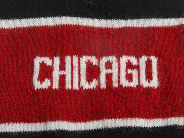 シカゴ ブラックホークス ニット マフラー メンズ レディース / NHL ホッケー ボーダー ロング ストール フリンジ付き 2フェイス 防寒 黒