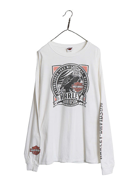 ハーレー ダビッドソン 4面 プリント 長袖 Tシャツ メンズ XL オフィシャル バイク イーグル イラスト アート コットン ロンT 大きいサイズ