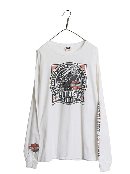 ハーレー ダビッドソン 4面 プリント 長袖 Tシャツ メンズ XL オフィシャル バイク イーグル イラスト アート コットン ロンT 大きいサイズ