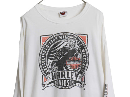 ハーレー ダビッドソン 4面 プリント 長袖 Tシャツ メンズ XL オフィシャル バイク イーグル イラスト アート コットン ロンT 大きいサイズ